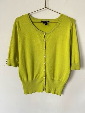 Audrey & Grace Lime Green spring Cottagecore Button-Front Short Sleeve Cardigan